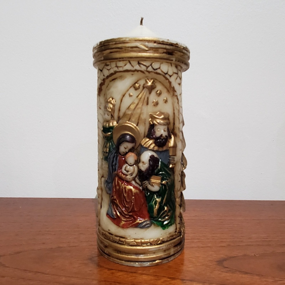 Emperor Art Creations‎ Creche Candle 1986 Nativity Mary Jesus Kings Star 9"